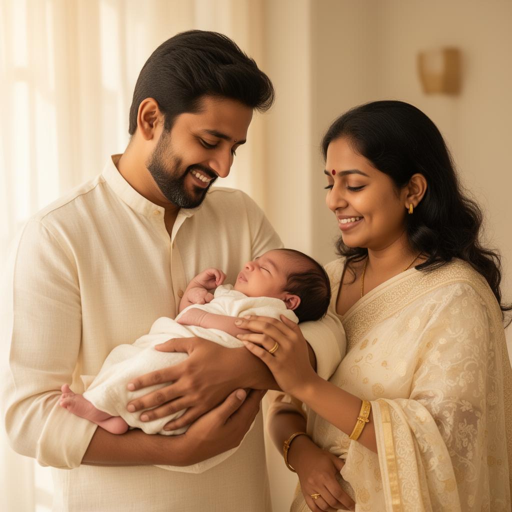 Happy parents with newborn baby after successful IVF treatment at Asian IVF